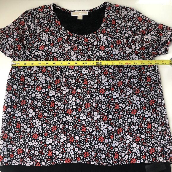 Michael Kors Womens Floral Short Sleeve Blouse Split Back Sheer Size Medium - Picture 4 of 13